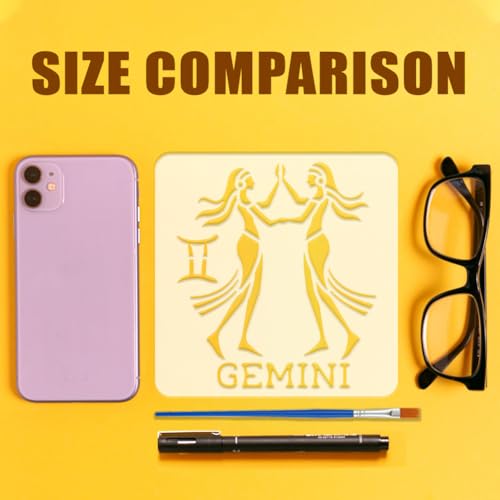 FINGERINSPIRE 12 PCS Twelve Zodiac Figures Stencil with Brush 5.9x5.9inch Zodiac Constellation Symbols Stencil Decoration Fantasy Theme Template for Painting on Wood Canvas Fabric Wall Furniture