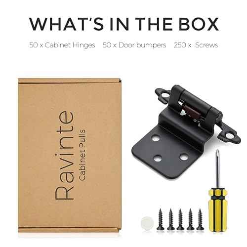 Ravinte 50Pack 25Pairs 3/8inch Inset Cabinet Door Hinges Kitchen Cabinet Hinges Black Semi-Concealed Hinges Face Mount Cabinet Hardware Self-Closing Cabinet Hinges with Door Bumpers&Screwdriver