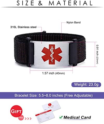 Personalized Sport Medical Alert Bracelets for Women Men - Custom Medical ID Bracelets with Free Engraving - Hook and Loop/Elastic/Stainless Steel/Silicone Watch Wristband Emergency Bracelet