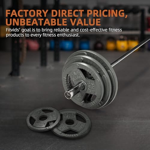 Fitvids Olympic Cast Iron 2-Inch Weight Plate for Strength Training & Weightlifting, Home Gym, Multiple Weights Available