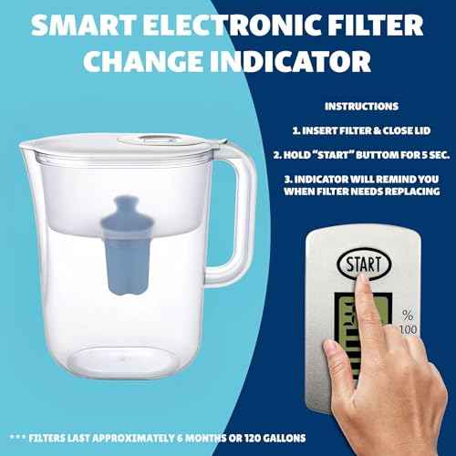 10-Cup Water Filter Pitcher & 2 Extended Life Water Filters (Removes Lead - 6 Months Per Filter) & Electronic Replacement Reminder - Compatible with Brita Water Pitcher/Brita Filter Pitcher