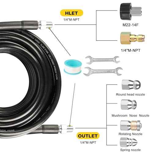 Pressure Washer Drain Jetter ? Sewer Jetter Kit for Pressure Washer 100ft 1/4 Inch NPT Hose Nozzles and Adapter 5800PSI Clears Clogs in Pipes & Sewer Lines