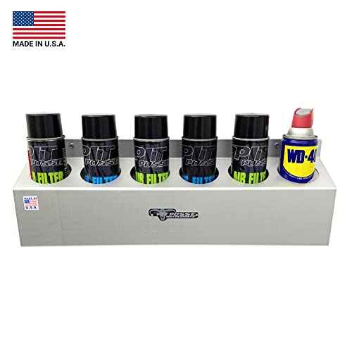 Pit Posse 302 Six Bottle Aerosol Spray Can Rack Shelf Holder 23" Caddy - Made in USA - Enclosed Race Trailer Garage Shop Storage Organizer Aluminum Storage Universal Mounting - 5 Yr Warranty (Silver)