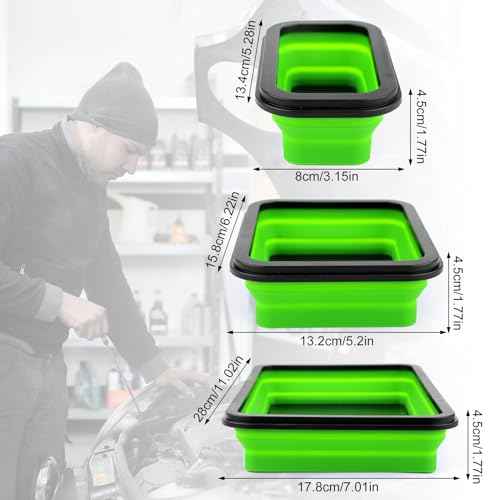 3pcs Collapsible Magnetic Parts Tray, 3 Sizes Magnetic Foldable Tray Insulating Silicone Magnetic Tool Tray for Mechanic's Folding Bowl & Magnetic Base for Bolts Screws Nuts Gaskets (Green)