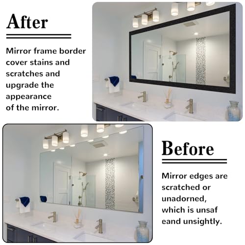 10M Black Mirror Tape Border Peel and Stick, Removable Self Adhesive Mirror Borders for Bathroom Decor Sticker 1.96'' x 393''