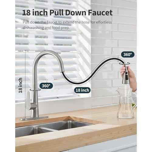PUSU 18 inch High Brushed Nickel Kitchen Faucet with Pull Down Sprayer, Single Handle Nickel Kitchen Sink Faucet for RV Sink, Laundry, Bar Camper with Water Lines, Stainless Steel