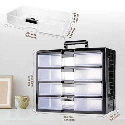 Screw Organizer Small Parts Cabinet Chest, 16-Drawer Hardware Electronics Nuts Bolts Storage Drawers Organization Toolbox Garage Craft Teacher Beads Scrapbook Art Hobby (Black)