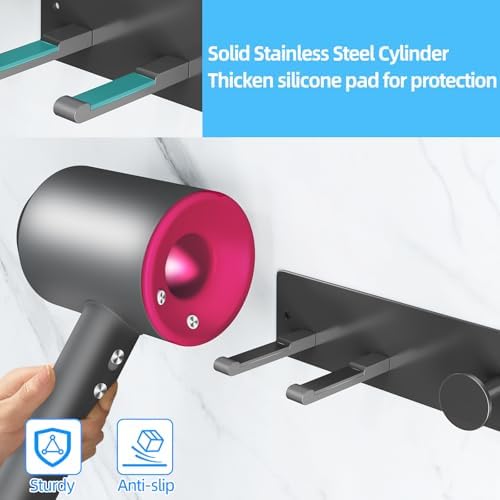 Self Adhesive Hair Dryer Holder Wall Mounted-Bathroom Hair Blow Dryer Rack Organizer Compatible with Supersonic Hair Dryers, Matte Black
