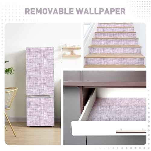 Purple Grasscloth Wallpaper Peel and Stick Wallpaper Texture Contact Paper 17.3"x120" Vintage Wallpaper Removable Waterproof Wall Paper for Room Walls Cabinets Furniture Drawers Desk