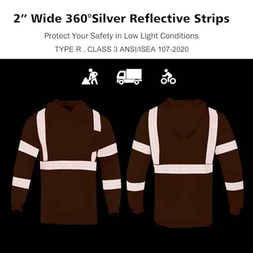 VENDACE Safety Reflective High Visibility Long Sleeve Shirts with Hood Class 3 Hi Vis Construction Work Shirts for Men