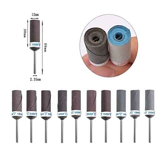 ?????? ???? 10 Pcs Mixed Grit Sandpaper Rolls Set,3/32 Inch Shank Abrasive Sanding Sleeve for Rotary Tool