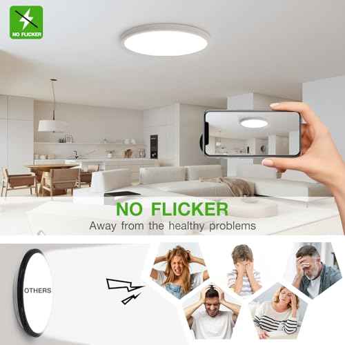 6Pack 12Inch LED Flush Mount Ceiling Light Fixture,24W 2400LM,Dimmable CCT 3000K/4000K/5000K,Round Flat Panel Light for Bedroom,0.7Inch Thin Modern Low Profile Ceiling Lights for Hallway,Porch