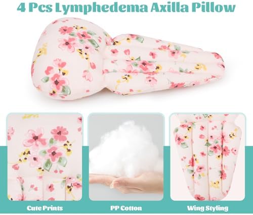 Lymphedema Axilla Pillow Armpit Pain Relief Mastectomy Recovery Supplies, 4PCS Cotton Lumpectomy Mastectomy Pillows Post OP Multicolor Breast Surgery Pillow (Pink Flower)