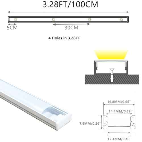 Matte White 20-Pack 3.28FT Pre-Drilled Clip Free LED Strip U Channel Diffuser, Tight and Flush Mounted Under Cabinet Tape Track Aluminum Low Profile with UV Resistance Milky Cover (20)