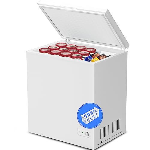 Kismile 5.0 Cubic Feet Chest Freezer with Removable Basket Free Standing Top Open Door Compact Freezer with Adjustable Temperature for Home/Kitchen/Office/Bar (5.0 Cubic Feet, White)…