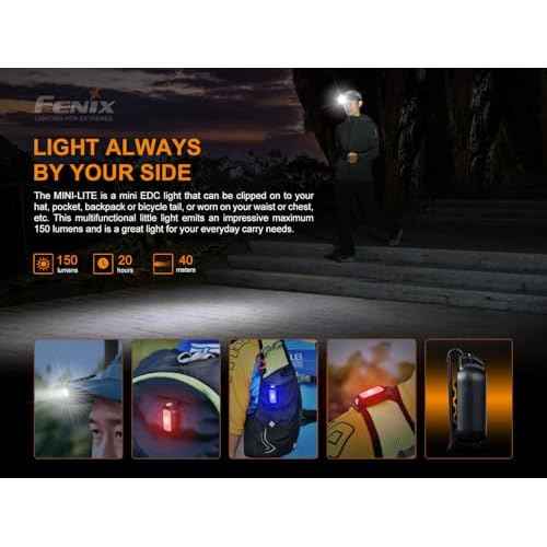 EdisonBright Fenix Mini-LITE 150 Lumen Rechargeable LED EDC Flashlight/Keychain/Jogging/Cycling Light/Safety Light with EBR USB-C Charging Cable
