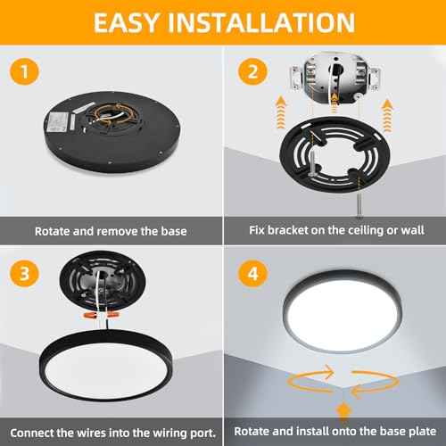 Hlite 4pack 12 inch Flush Mount LED Ceiling Light Fixture,24W 2400LM Super Slim Light Fixtures Ceiling Mount 3000K/4000K/5000K 3CCT Selectable,Ceiling Light Fixtures for Kitchen,Bedroom (Black)