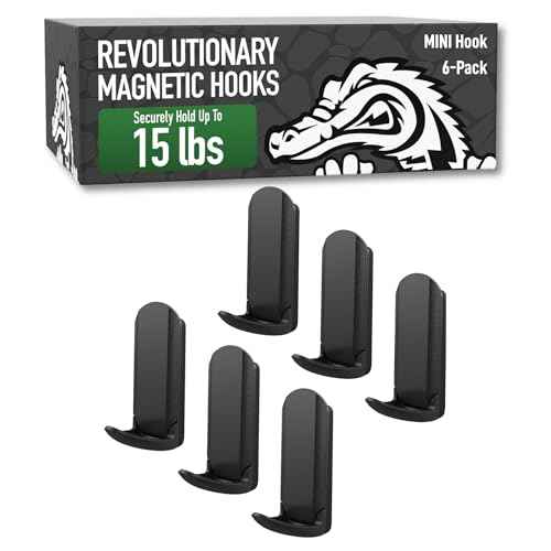 Gator Magnetics MINI - Open Hooks, 15 lb Strong Magnetic Hooks for Steel Surfaces, Patented Easy-Release, Non-Slip Grip - Storage & Organization, Fridges, Offices, Classrooms, Kitchen ? Black - 6 Pack
