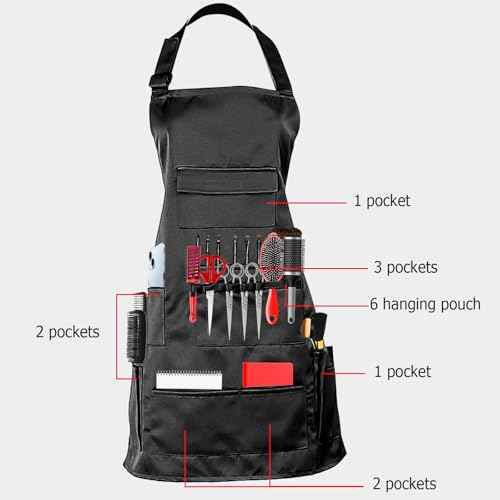 boshiho Adult Painting Aprons, Adjustable Buckle, Barber Apron with Pockets for Women/Men/Unisex, Utility or Work Apron (Black)