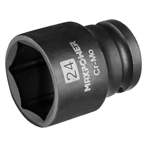 MAXPOWER 1/2 Inch Drive 24mm Standard Impact Socket, Made with Heat-Treated Chrome Molybdenum Steel, 6-Point Design, Metric