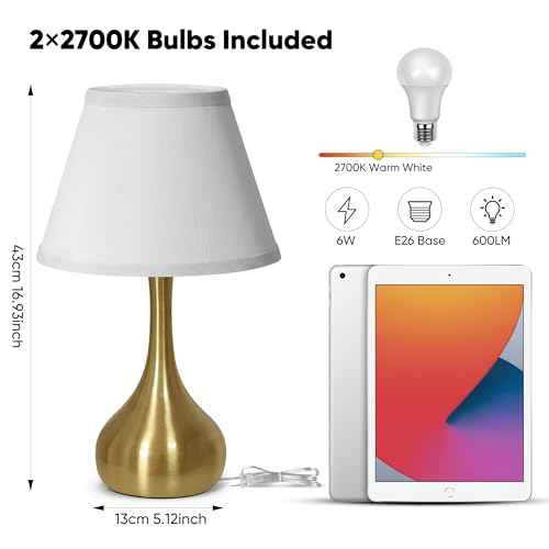 Touch Table Lamp for Bedroom Set of 2, 3-Way Dimmable Bedside Lamp for Nightstand, 17¡± Modern Metal Desk Lamp with Linen Shade for Living Room, Kids Reading, Dorm, Home Office Decor, Bulb Included