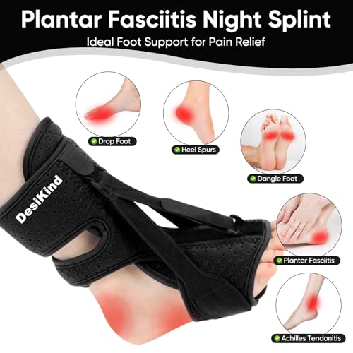 Plantar Fasciitis Night Splint, 3 Adjustable Straps for Plantar Fasciitis, Foot Drop & Heel Pain Relief, Comfortable Night Splint Support for Day & Night Use (Black)