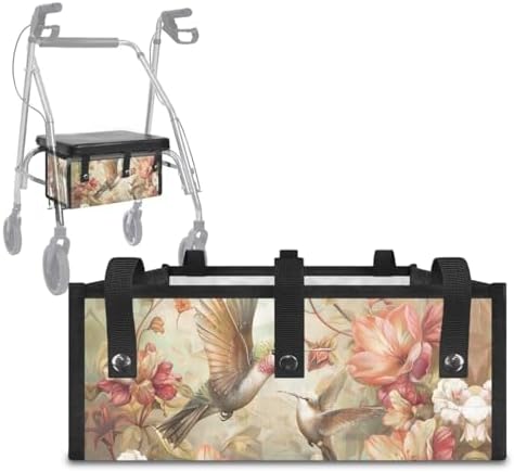 LedBack 3 Pack Rollator Accessories Walker Seat and Backrest Rollbar Covers Walker Storage Bag Hummingbirds Florals Universal Walker Accessories for Mobility Scooter
