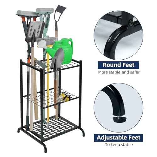 Garden Tool Organizer and Storage, Yard Tool Organizer for Garage Up to 41 Tools, 3-tire Yard Tool Holder Holding Long Handled Tools for Shed Garden Outdoor