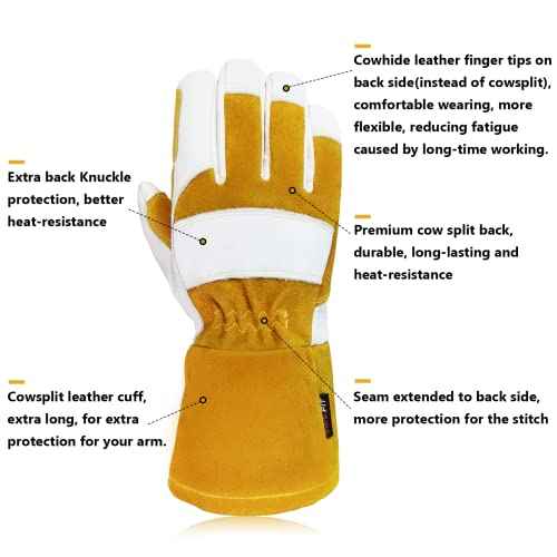 Cowhide MIG Welding Gloves Long Cuff, EN388-2132X, EN407-413X4X, EN12477 TYPE A