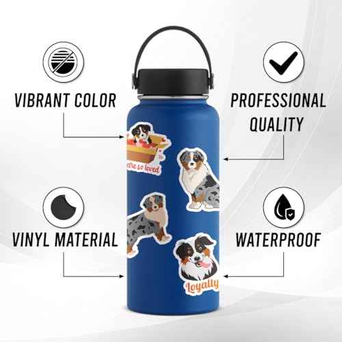 50 Pack Pcs Australian Shepherd Stickers for Water Bottles Waterproof Vinyl Laptop Luggage Scrapbooking Funny Cute Dog Sticker Packs Bulk Set Teens Adults Aesthetic Small Decals