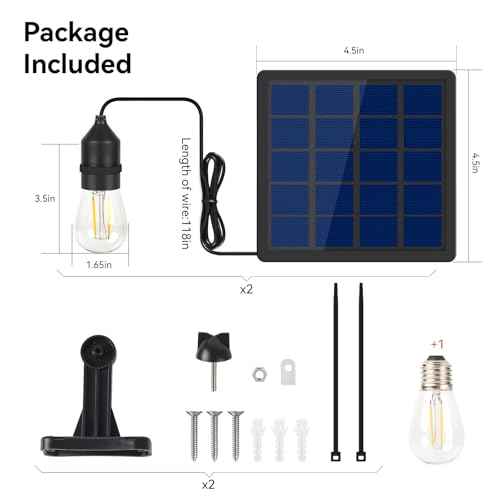 Solar Light Bulbs for Outside, Dusk to Dawn Solar Shed Light Outdoor Waterproof with Cable 9.8FT Portable Replacement Hanging Lights for DIY, Indoor, Chicken Coop, Post 2 Pack