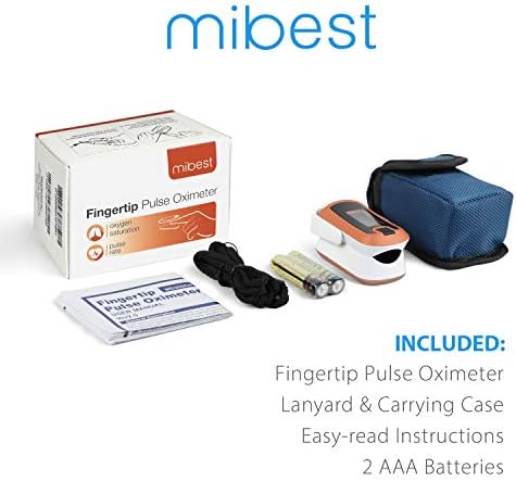 MIBEST Orange Dual Color OLED Finger Pulse Oximeter - Blood Oxygen Saturation Monitor with Color OLED Screen Display and Included Batteries - O2 Saturation Monitor