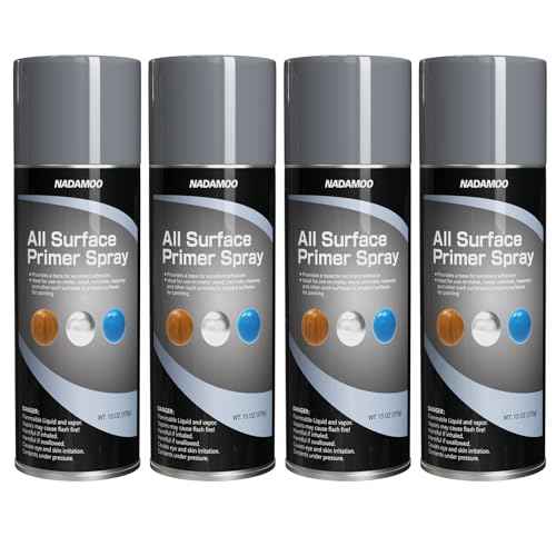 NADAMOO All Surface Primer Spray, One-Part Epoxy Primer Matte Gray, 4 Cans, Enhance Adhesion for Multi Surface - Porcelain, Glass, Metal, Plastic, Wood