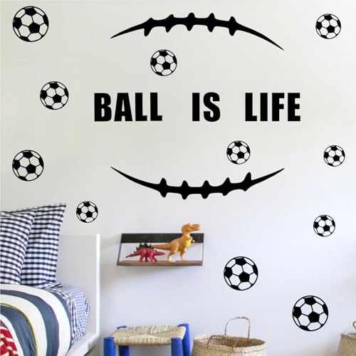 Football Wall Decals Vinyl Soccer Wall Stickers Removable Sport Ball Wall Decals Black Football Laces Stitches Decal Football Wall Stickers for Boys Bedroom Teens Room Kids Playroom Decor