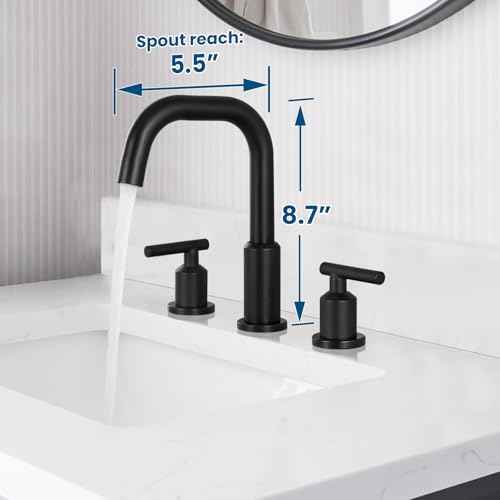 gotonovo 8 Inch Widespread Bathroom Sink Faucet 3 Hole 2 Handles Lavatory Basin with Pop Up Drain with Hot and Cold Mixer Valves Vintage Matte Black