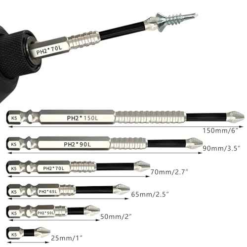 PH2 Phillips Bits Set High Magnetic Cross Head Drill Bit Phillips Screwdriver Drill Bit Set Anti-Slip Alloy Steel 1/4 Hex Shank Impact Bits 6 Pack
