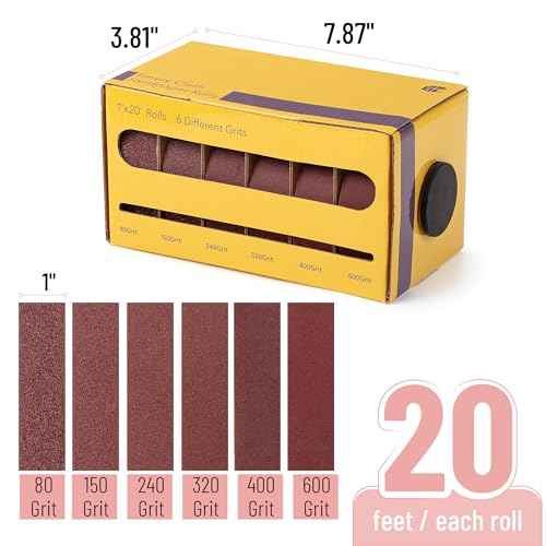 Bates- Emery Cloth Roll, 1" x 20 FT, 6 Grits, 80/150/240/320/400/600 Grit, Abrasive Sandpaper Roll of Sandpaper Set with Dispenser, Emery Cloth for Metal, Wood, Polishing