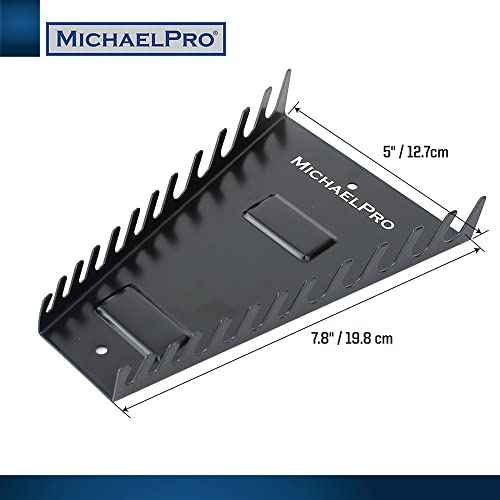MichaelPro Magnetic Wrench Organizer for Tool Drawer, 12-Piece Metal Wrench Holder, Fits SAE and Metric Wrenches, Up to SAE 1 1/16'' and Metric 24mm, Easy Magnetic Wall Mount - MP014031