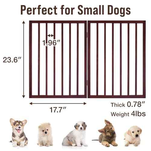 Japard Dog Gate 2 Panels - Foldable Indoor Fence Freestanding with Support Feet, 24 in Tall 35.4" Wide, Suitable for Small Pets, Cats, Rabbits, Puppy, Wood Brown