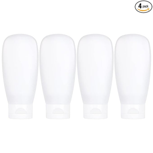 TSA Approved Travel Bottles Set for Toiletries Travel Size Containers Kit 4 Pack Portable Leak Proof Refillable Squeeze Cosmetic Airplane Essential Shampoo Hair Conditioner Body Lotion Bath Shower Gel