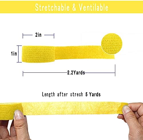 [12 Pack-1" x5Yards] MINGYUE Self Adhesive Bandage Wrap,Athletic Tape,Sports Tape,Wrist and Ankle Wrap Tape,Cohesive Bandage for Vet Tape(Yello)