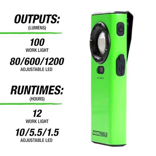 OEMTOOLS 32122 1200LM Flat Flashlight, Stocking Stuffers, Dual Mode Rechargeable Pocket Flashlight, Aluminum Magnetic Work Light, Adjustable Brightness, IPX6 Water Resistant Flash Light