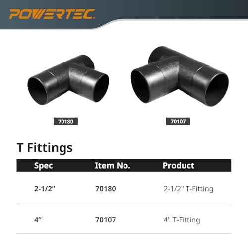 POWERTEC 70180V 2-1/2-Inch Dust Collection T-Fitting, 1 PK