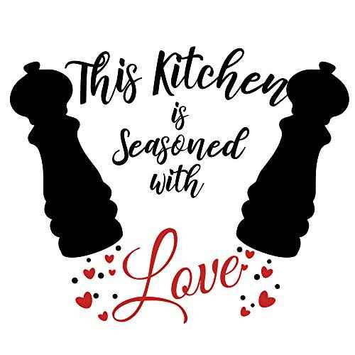 Funny Family Kitchen This Kitchen is Seasoned with Love Vinyl Wall Art Decal Sticker, Family Home Decor Removable Vinyl for Dining Room Living Room Blank Wall (11.8''¡¿23.6'')