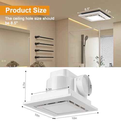 Bathroom Exhaust Fan with Light, Ultra Quiet Ventilation Fan Combo 1.0 Sone 130CFM, 10x10 Ceiling Bath Fan with 1500LM LED Light for Bathroom, Fits 8.3"x8.3" Opening