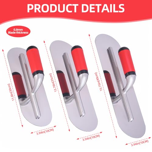 3PC Aluminum Pool Trowel Set (12"x4" & 14"x4" & 16"x4") Stainless Steel Finishing Trowel Tool for Concrete, Cement, Drywall, Plastering, Masonry Leveling