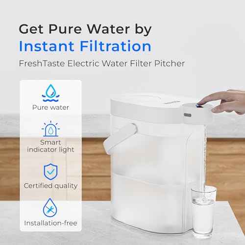 Waterdrop FreshTaste Instant Water Filter Pitcher with 2 Filters, Rechargeable Powerful Dispenser, Reduce Chlorine, Lead, Copper, Purify, Soften Water, 17-Cup, White, Does not Lower TDS