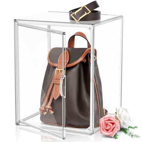 1 Pcs Super Large Acrylic Display Case Purse Handbag Storage Organizer for Closet Clear Stackable Bag Boot Shoe Boxes with Magnetic Door