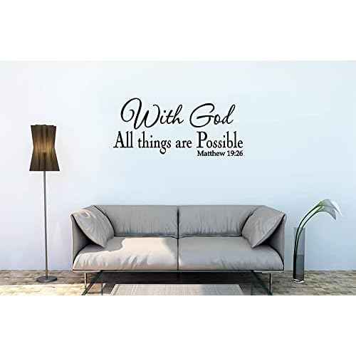 with God All Things are Possible Wall Decor Matthew 19:26 Faith Wall Decals Religious Quotes Family Scripture Home Decor Christian Vinyl Wall Art(22.2"Wx9.6"H, Black)
