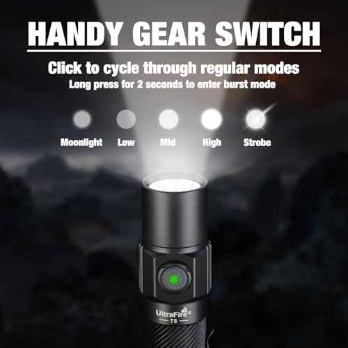 ULTRAFIRE Tactical Flashlight with Belt Holster, 1800 High Lumen Rechargeable Flashlight with Duty Belt Holder, Security Flashlight for Police, Law Enforcement, 6 Modes LED Flashlight with Dual Switch
